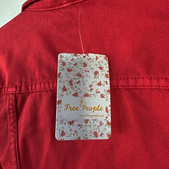 FREE PEOPLE Rumors Denim Jacket Strawberry Spritz Red Size XS NWT New - Picture 10 of 11